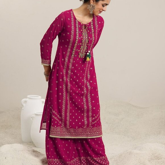 Shivansh Creations Pink Embroidered Kurta Palazzo Dupatta Set–3 Pcs Ethnic Set - Picture 9 of 9